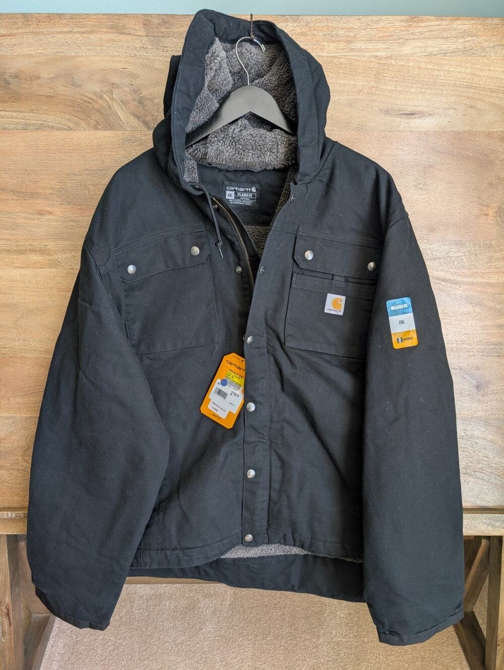 NWT Carhartt Jacket Mens 2XL Black Washed Duck Sherpa Lined Relaxed Fit Full Zip